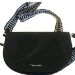 Tahari Black Crossbody Bag with Patterned Strap